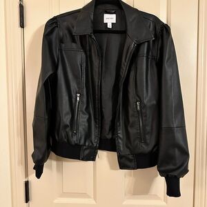 Nine West Black Leather Bomber Jacket